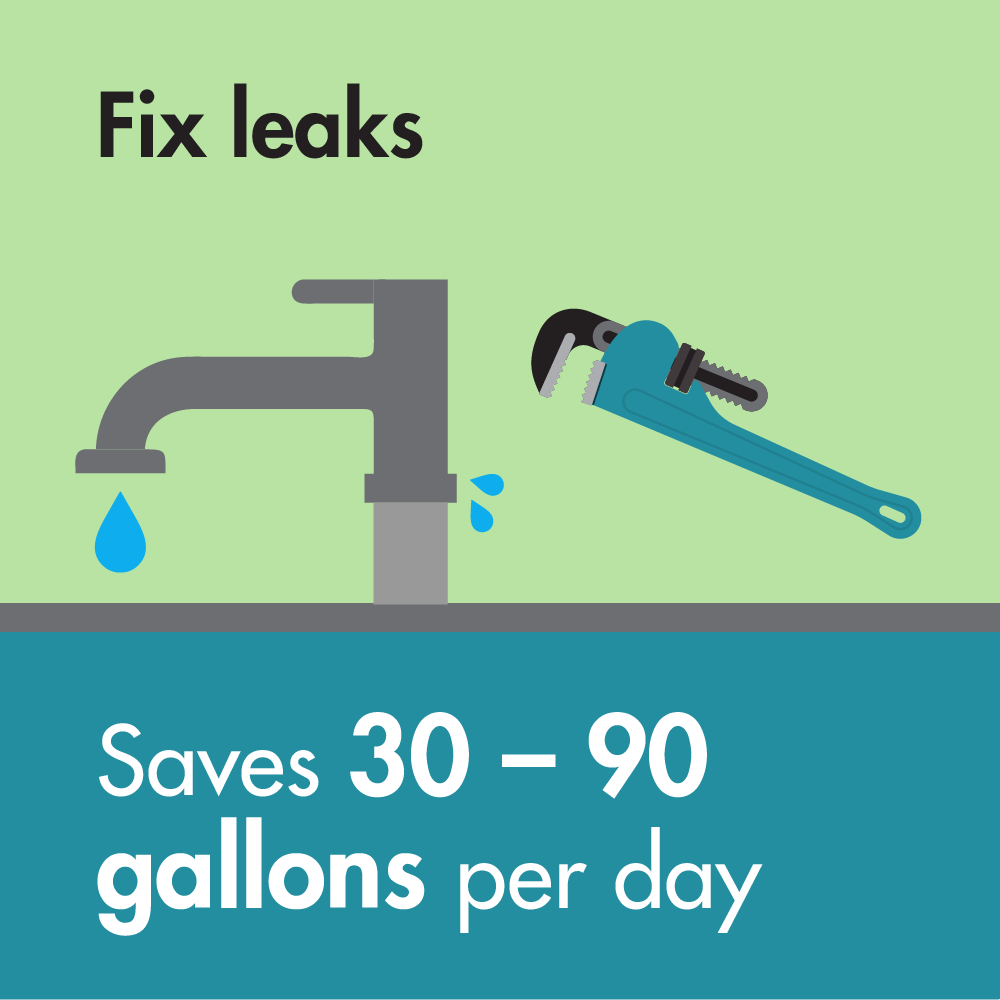 graphic of a drippy water faucet and a wrench to repair it